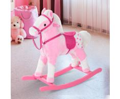 HOMCOM Caballito Balancin de Peluche Niños 3 años Juguete Caballo Mecedora Madera Rosa