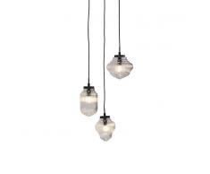 QAZQA Lámpara colgante Art Dèco negra con cristal transparente 3 luces - LEDRO