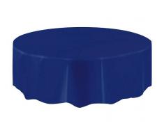 Mantel redondo de plástico azul marino - 2,13 m