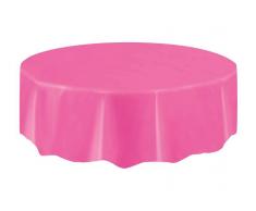 Mantel redondo de plástico fucsia - 2,13 m