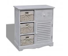 vidaXL Gabinete de Madera Blanco Con 3 Cestas Tejienda en La Parte Izquierda