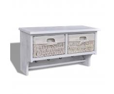 vidaXL Estante De Madera Blanco Con Perchas 2 Cestas Tejido 4 Ganchos