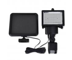 vidaXL Lámpara solar foco de LED exterior con sensor, negra
