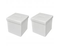 vidaXL Taburete Blanco Plegable De Almacenamiento Otomano Reposapiés 2 Piezas