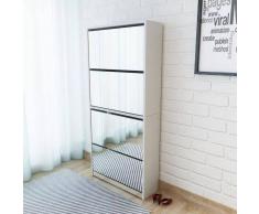 vidaXL Mueble zapatero 4 cajones con espejo blanco 63x17x134 cm