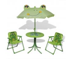 vidaXL Juego de mesa y sillas jardín infantil con sombrilla verde