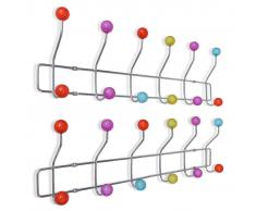 vidaXL Perchero colorido de pared con 12 ganchos, 2 unidades