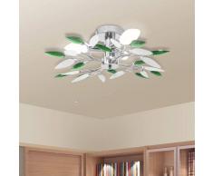 vidaXL Lámpara de techo con forma hojas, cristal acrílico blanco y verde