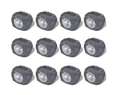 vidaXL Foco decorativo solar LED en forma de piedras, para el jardín, 12 uds.