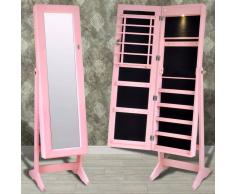 vidaXL Espejo joyero rosa de pie con luz LED