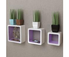 vidaXL 3 estanterías cúbicas material MDF blanco/morado suspendidas libro/DVD