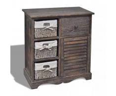 vidaXL Gabinete de madera 3 cestas tejidos en izquierda marrón