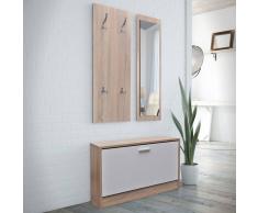 vidaXL Set 3 en 1 zapatero de madera color roble y blanco