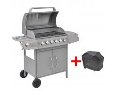 vidaXL Barbacoa grill de gas 6+1 quemadores plateada