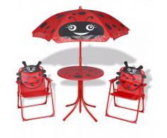 vidaXL Juego de mesa y sillas jardín infantil con sombrilla rojo