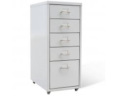 vidaXL Armario archivador de metal colgante 5 cajones gris