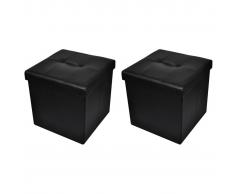 vidaXL Taburete Negro Plegable De Almacenamiento Otomano Reposapiés 2 Piezas