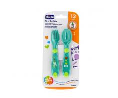 Set Cubiertos Cuchara y Tenedor Chicco 12m+ Verde