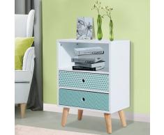 HOMCOM Armario Bajo Cajonera y Mesita de Noche con 2 Cajones y 1 Estante - Blanco - 45x30x65cm