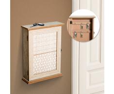 HOMCOM Caja Llavero de Pared tipo Armario de Madera para Llaves con 6 Ganchos Estilo Vintage - 20x6.5x26.5cm