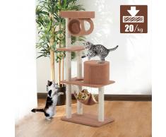 PawHut Árbol para gatos Rascador 140cm con Caseta Plataformas Hamaca Tubo de Juego Tablero de Madera Cubierto de Felpa Marrón