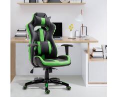 HOMCOM Silla Gaming de Escritorio Oficina Ergonómica y Racing Estilo Deportivo Ejecutivo Giratorio 360° Reposacabezas y Cojín Lumbar Reclinable Altura Ajustable Cuero Sintético PU