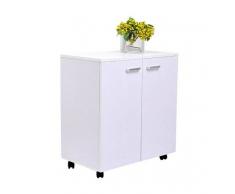HOMCOM Armario Móvil con Ruedas y 2 Puertas tipo Mueble Auxiliar - Blanco - Madera - 60x35x65 cm