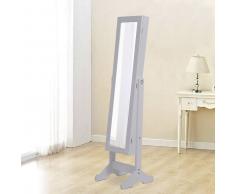 HOMCOM 2 en 1 Espejo de Pie y Joyero Organizador para dormitorio o vestidor - Con soporte de Suelo - Madera - Color Blanco - 34x37x144cm