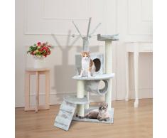 PawHut Árbol para gatos Rascador 120cm con Caseta Plataformas Escalera Bolas de Juego Tablero de Madera Cubierto de Felpa Gris