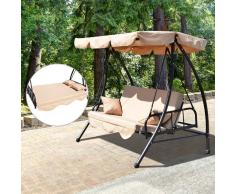 Outsunny Columpio Balancín de 3 Plazas Convertible en Cama para Jardín Terraza Patio o Aire libre con Techo Parasol Ajustable y Cojín Almohada de Acero Color Beige Carga máx. 340kg - 200x125x170cm