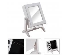 HOMCOM Joyero con Espejo 22x12x25cm para Tocador Mesita de Noche guardar Joyas Anillos