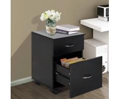 HOMCOM Cajonera de Oficina y Hogar de Madera Móvil con Ruedas y 2 Cajones - Negro - 41x39x58cm