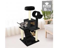 PawHut Árbol para gatos Rascador 124cm con Nido Plataforma Caseta Escalera Hamaca 50x50x132cm Estructura Madera Cubierto de Felpa Marrón