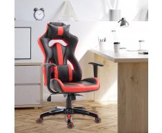 HOMCOM Silla Gaming de Escritorio Oficina Ergonómica y Racing Estilo Deportivo Ejecutivo Giratorio 360° Reposacabezas y Cojín Lumbar Reclinable Altura Ajustable Cuero Sintético PU