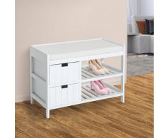 HOMCOM Banco Zapatero de Entrada para Almacenamiento con 2 Cajones 2 Estantes y 1 Cojín Moderno - Madera - Color Blanco - 69x34x48cm
