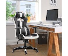 HOMCOM Silla Gaming de Escritorio Oficina Ergonómica y Racing Estilo Deportivo Ejecutivo Giratorio 360° Reposacabezas y Cojín Lumbar Reclinable Altura Ajustable Cuero Sintético PU