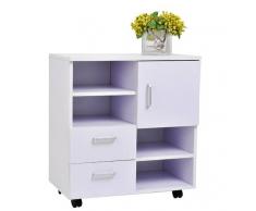 HOMCOM Armario Móvil con Ruedas de 4 Estanterías y 2 Cajones - Blanco - Madera - 60 x 35 x 65 cm