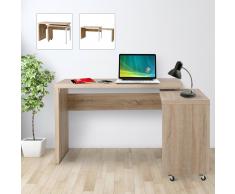 HOMCOM Mesa de Ordenador Rotatoria tipo Escritorio Extensible Multi-Formas - Mueble Moderno de Roble
