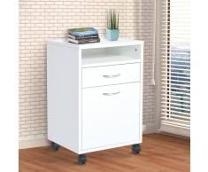 HOMCOM Cajonera con Rueda - Tipo Archivo Móvil de Oficina y Hogar – Color Blanco - Tablero de Partículas – 40 x 35 x 60cm