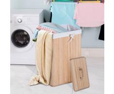HOMCOM ® Cesto para Ropa Sucia Plegable con Tapa Cesta de Lavandería Rectangular Bambú 70L con Asas 40x30x60cm