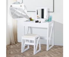 HOMCOM ® Mesa para Maquillaje Tocador con Taburete Espejo Tapa Abatible 9 Compartimientos de Almacenaje 80x50x76cm