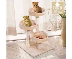 PawHut Rascador Gato Centro de Juego Árbol Gatos 3 Cama Poste Arañar Juguete Sisal Natural 51x51x70cm