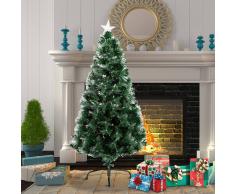 HOMCOM Arbol de Navidad Altura 120 cm + Estrella y Fibra Optica de 7 Colores Arboles Artificial Φ66x120cm