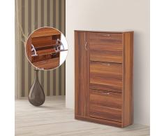 HOMCOM Zapatero Original y Paragüero Organizador – Tipo Recibidor con 1 Puerta y 3 Cajones – Nogal – 80 x 24 x 120cm