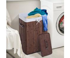HOMCOM ® Cesto para Ropa Sucia Plegable con Tapa Cesta de Lavandería Rectangular Bambú 70L con Asas 40x30x60cm Marrón