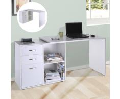 HOMCOM Mesa de Ordenador Escritorio Mesa Esquinera Oficina 2 Formas con 2 Estantes 3 Cajones Mesa de Despacho Escuela Estudio Madera Blanco