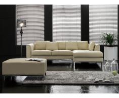Sofá esquinero en piel en beige con reposapiés izquierdo OSLO
