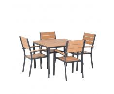 Conjunto de jardín en aluminio - Mesa 95 cm - 4 sillas - Marrón - PRATO