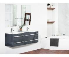 Mueble de baño con 2 lavados cerámicos y 2 espejos, gris MADRID