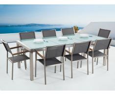 Conjunto de jardín mesa en vidrio 220 cm, 8 sillas grises GROSSETO